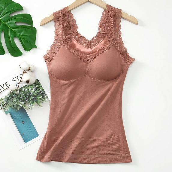 Thermal Tank Top Women Plus Size Loose Fleece Lined Undershirt V Neck Lace Camisole Tops Warm Base Layer Underwear Cami Vest Red Free Size