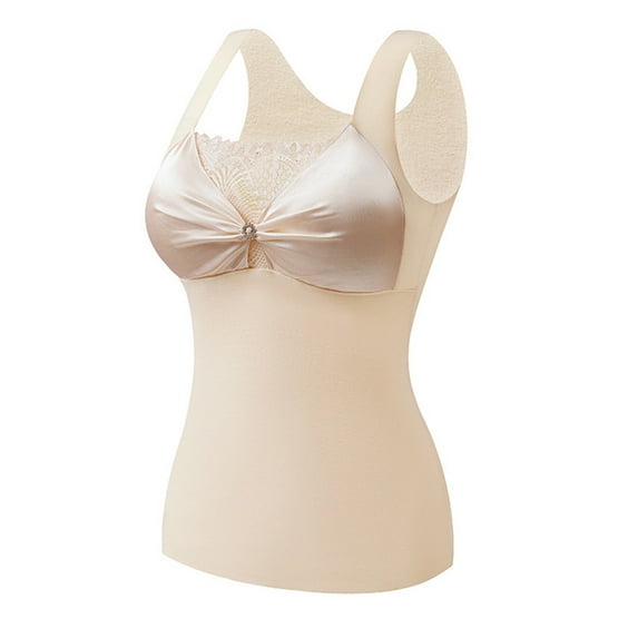 Thermal Tank Top for Women Fleece Lined Thermal Shirts Sleeveless Tops Camisole Warm Base Layer Vest Cold Weather Beige XXL