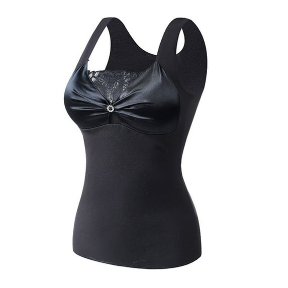 Thermal Tank Top for Women Fleece Lined Thermal Shirts Sleeveless Tops Camisole Warm Base Layer Vest Cold Weather Black XL