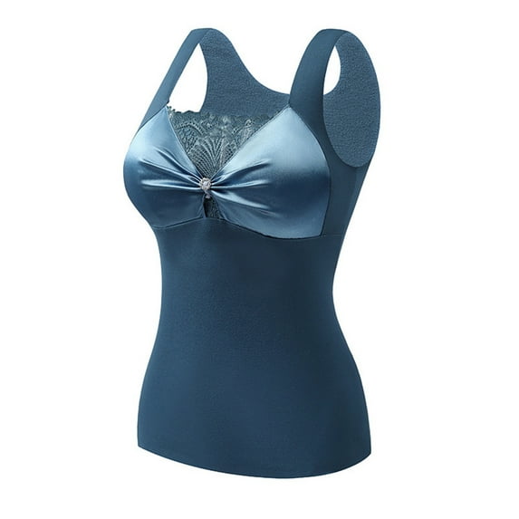 Thermal Tank Top for Women Fleece Lined Thermal Shirts Sleeveless Tops Camisole Warm Base Layer Vest Cold Weather Blue XXL