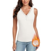 CASSIE LIZ Thermal Tank Top for Women V Neck Lace Fleece Sleeveless Camisole Cami Vest Warm Base Layer Thermal Underwear Tops