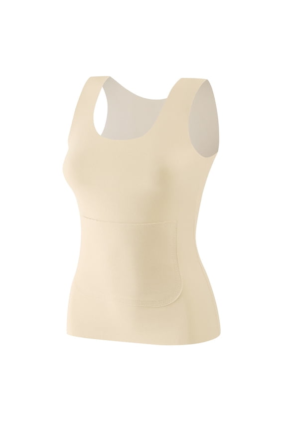 Thermal Tank Tops Women Underwear Tops Sleeveless Undershirt Cotton Camisole Women Warm Base Layer for Women Beige L