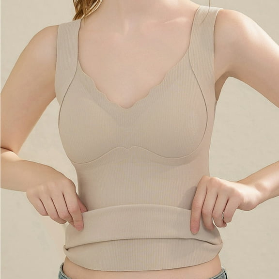 Thermal Tank Tops Women Underwear Tops Sleeveless Undershirt for Women Cotton Camisole Warm Base Layer Beige L