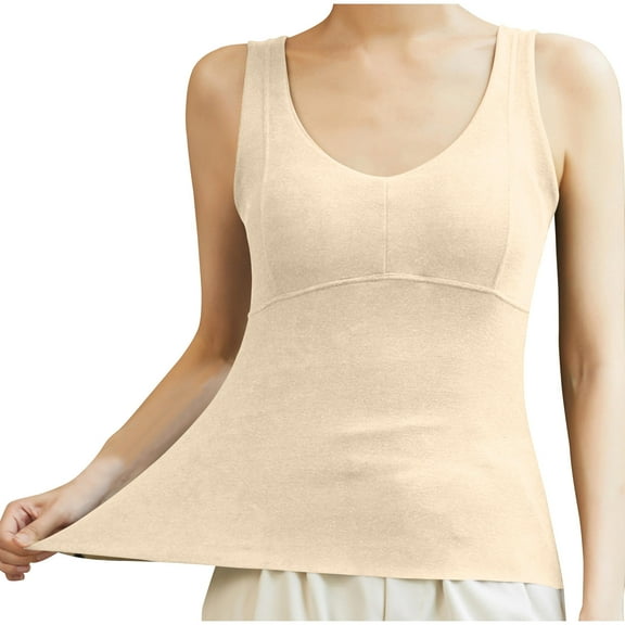 Thermal Tank Tops Women Underwear Tops Sleeveless Undershirt for Women Cotton Camisole Warm Base Layer Beige L
