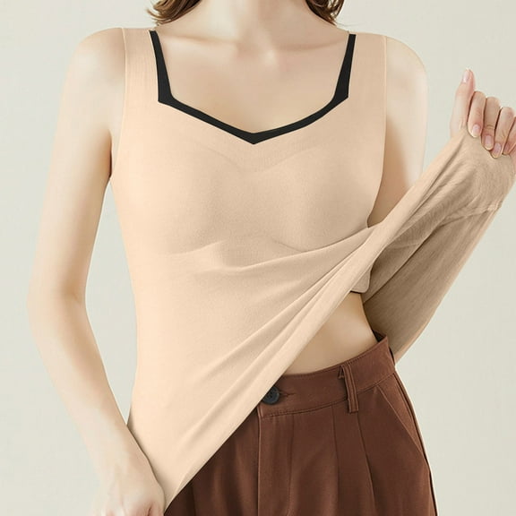 Thermal Tank Tops Women Underwear Tops Sleeveless Undershirt for Women Cotton Camisole Warm Base Layer Beige XXL