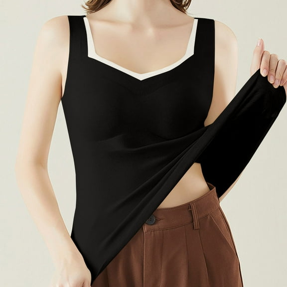 Thermal Tank Tops Women Underwear Tops Sleeveless Undershirt for Women Cotton Camisole Warm Base Layer Black L