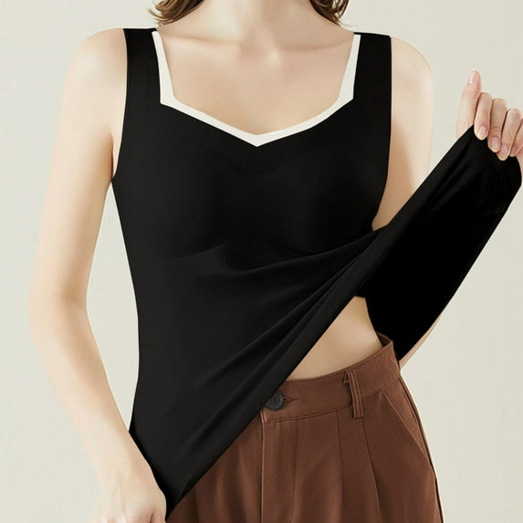 Thermal Tank Tops Women Underwear Tops Sleeveless Undershirt for Women Cotton Camisole Warm Base Layer Black XXL