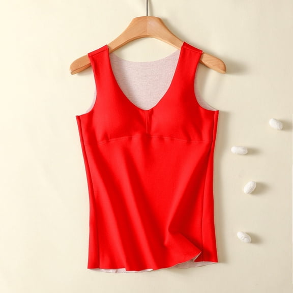 Thermal Tank Tops Women Underwear Tops Sleeveless Undershirt for Women Cotton Camisole Warm Base Layer Red XL