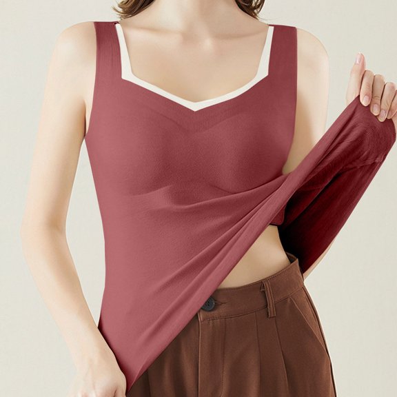 Thermal Tank Tops Women Underwear Tops Sleeveless Undershirt for Women Cotton Camisole Warm Base Layer Red XXL