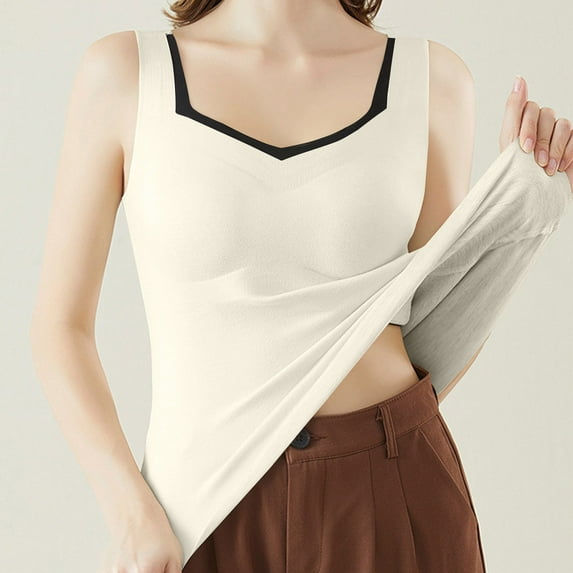 Thermal Tank Tops Women Underwear Tops Sleeveless Undershirt for Women Cotton Camisole Warm Base Layer White XL