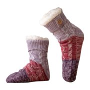 Thermal Thick Fleece-Lined Socks, Anti Slip Winter Soft Warm Fluffy Plush Grip Socks, for House Lounging Bedroom, Purple