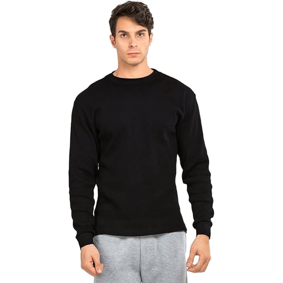 Thermal Top - Men's Classic Crewneck Waffle Knit Thermal Top 3XL, Black - 1