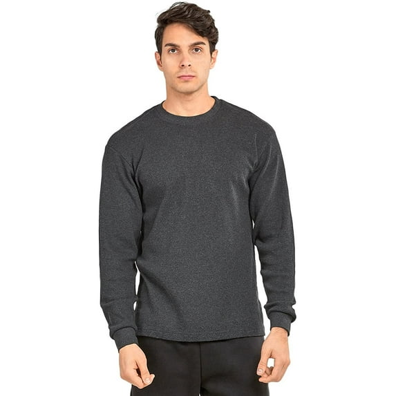 Thermal Top - Men's Classic Crewneck Waffle Knit Thermal Top 3XL, Charcoal Gray - 1