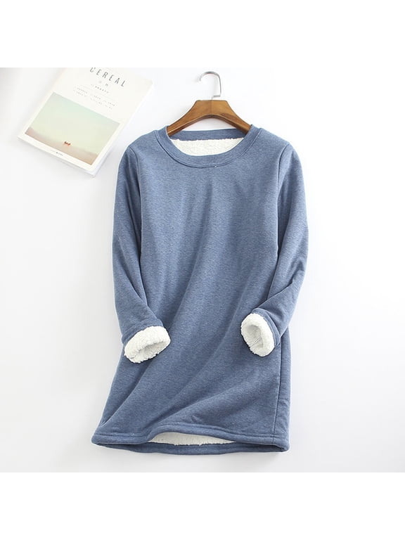 Thermal Tops for Women Sherpa Fleece Lined Pullover Winter Warm Crewneck Sweatshirts Long Sleeve Holiday Print Sport Loungewear Tunic Tops Blouses