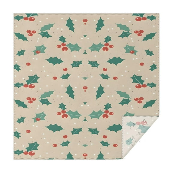 Beige Christmas Holly Pattern Square Tablecloth,Waterproof Square Table Cover,Wipeable Spillproof Washable Table Cover for Home Kitchen Party Decor 52"x52"(132x132cm)