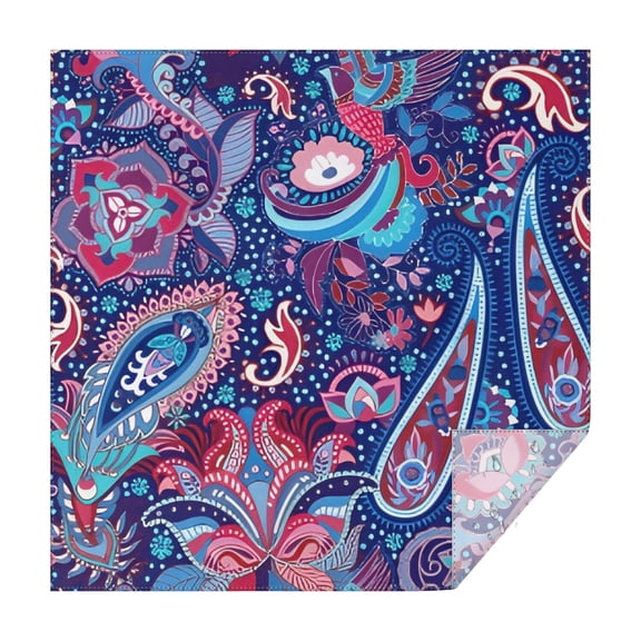 Blue Pioneer Flower and Paisley Pattern Square Tablecloth,Waterproof Square Table Cover,Wipeable Spillproof Washable Table Cover for Home Kitchen Party Decor 42"X42"(107x107cm)