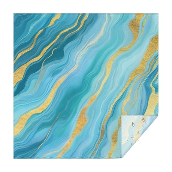 Blue and Gold Marble Shimmer Streaks Pattern Square Tablecloth,Waterproof Square Table Cover,Wipeable Spillproof Washable Table Cover for Home Kitchen Party Decor 42"X42"(107x107cm)