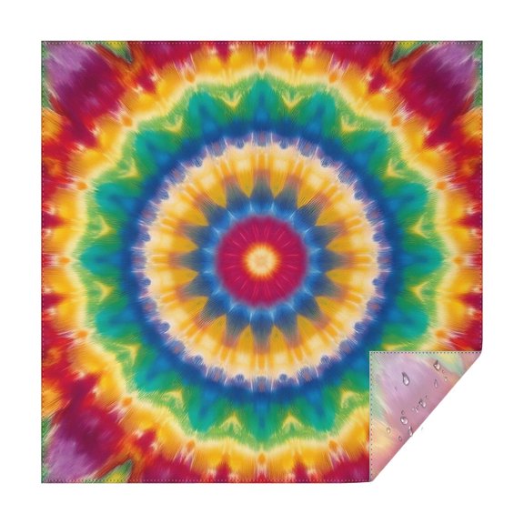 Rainbow Tie Dye Mandala Pattern Square Tablecloth,Waterproof Square Table Cover,Wipeable Spillproof Washable Table Cover for Home Kitchen Party Decor 42"X42"(107x107cm)
