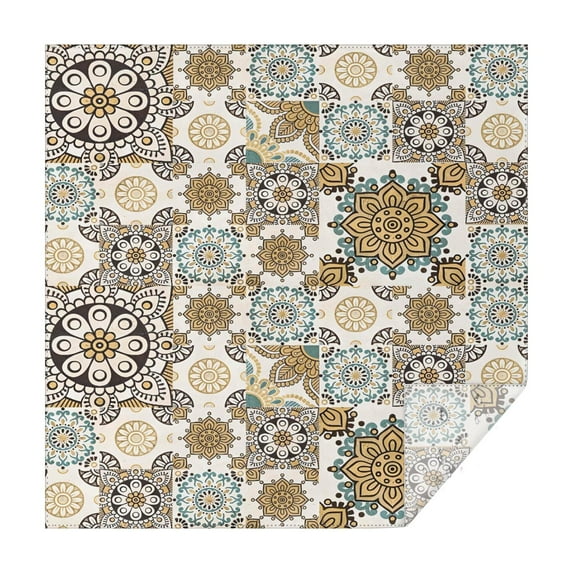 Brown Ethnic Floral and Mandala Pattern Square Tablecloth,Waterproof Square Table Cover,Wipeable Spillproof Washable Table Cover for Home Kitchen Party Decor 42"X42"(107x107cm)