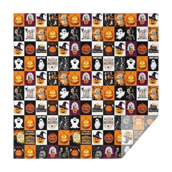Halloween Icons Collage Pattern Square Tablecloth,Waterproof Square Table Cover,Wipeable Spillproof Washable Table Cover for Home Kitchen Party Decor 42"X42"(107x107cm)