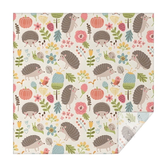 Cute Hedgehog Pattern with Pioneer Flower Square Tablecloth,Waterproof Square Table Cover,Wipeable Spillproof Washable Table Cover for Home Kitchen Party Decor 42"X42"(107x107cm)