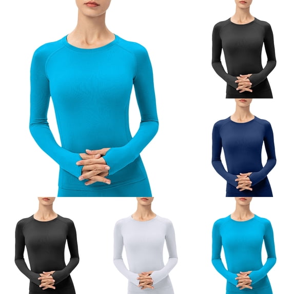 Thermal Undershirt for Women Long Sleeve Base Layer Tops Solid Color Winter Lined Tight Fit Sports Activewear Stretch Shirts Quick Dry Elastic Warm Innerwear Workouts Thermal Tops for Women