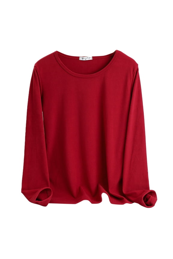 Thermal Undershirt for Women Long Sleeve Base Layer Tops Stretch Thermal Shirts Winter Plus Size Mid Age Solid Color T Shirt Semi High Neck Warm Undershirts for Women