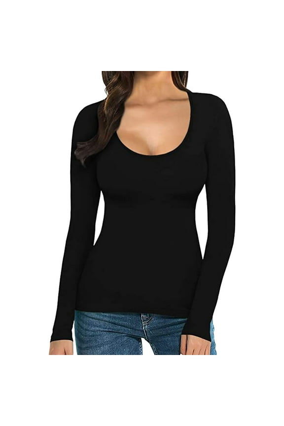 Thermal Undershirt for Women Long Sleeve Base Layer Tops Tight Fit Solid Color Round Neck T Shirt Stretch Soft Comfortable Warm Innerwear Casual And Layering Womens Thermal Underwear