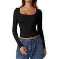 thumbnail image 1 of Thermal Undershirt for Women Square Neck Long Sleeve Tops Undershirt Womens Fitted Tops Fall Fashion Must Haves Women Shirts Casual, 1 of 3