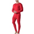 thumbnail image 1 of Thermal Underwear For Men Crew Neck Long Sleeve Pullover Tops Elastic Waist Pants Solid Color Casual 2 Piece Set (XL, Red-A), 1 of 5
