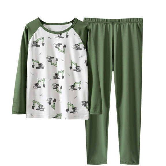 Thermal Underwear Long Johns Set Girl Long Sleeve Print Pj Top Pants Comfort Cotton 2 Pc Fall Pajamas Outfits, Green, 3 Years