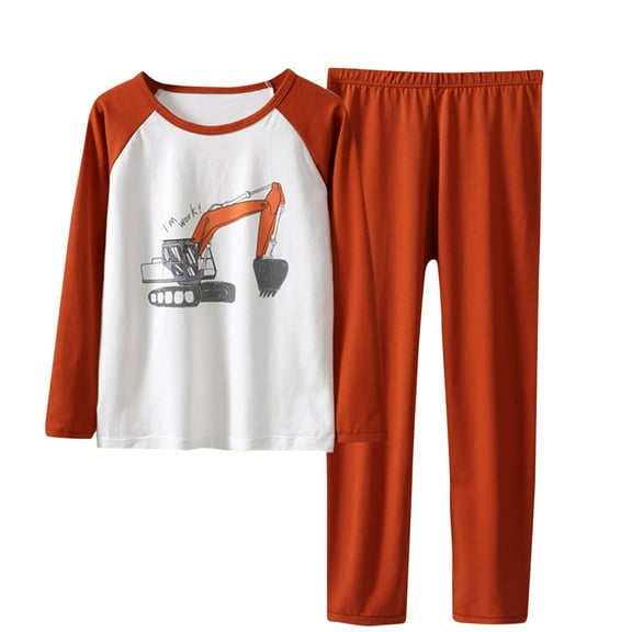 Thermal Underwear Long Johns Set Girl Long Sleeve Print Pj Top Pants Comfort Cotton 2 Pc Fall Pajamas Outfits, Orange, 2 Years