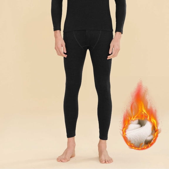Thermal Underwear Pants for Men Long , Fleece Lined Leggings Base Layer Warm Pants for Cold Winter Black L