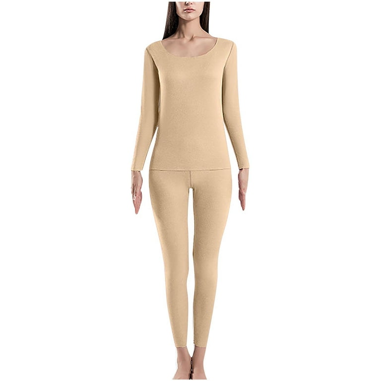 Thermal Underwear Set Women Soft Base Layer Winter 2 Piece Outfit Long  Sleeve O Neck Shirt Top and Bottom Set