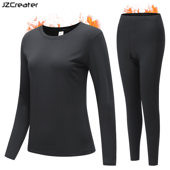 Thermal Underwear Set for Women Long Johns with Fleece Lined, Base Layer Women Cold Weather Top Bottom Black XS