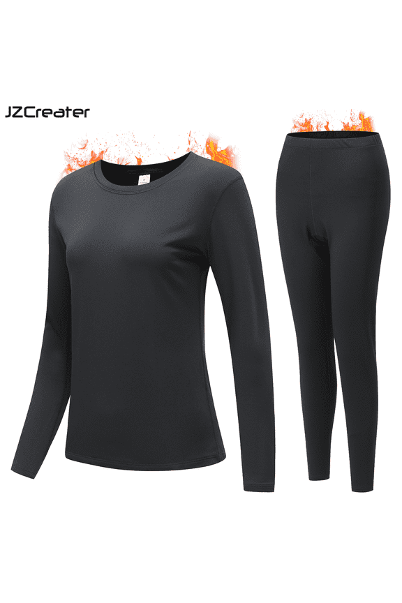 Thermal Underwear Set for Women Long Johns with Fleece Lined, Base Layer Women Cold Weather Top Bottom Black XXL
