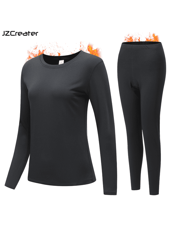 Thermal Underwear Set for Women Long Johns with Fleece Lined, Base Layer Women Cold Weather Top Bottom Black XXXL