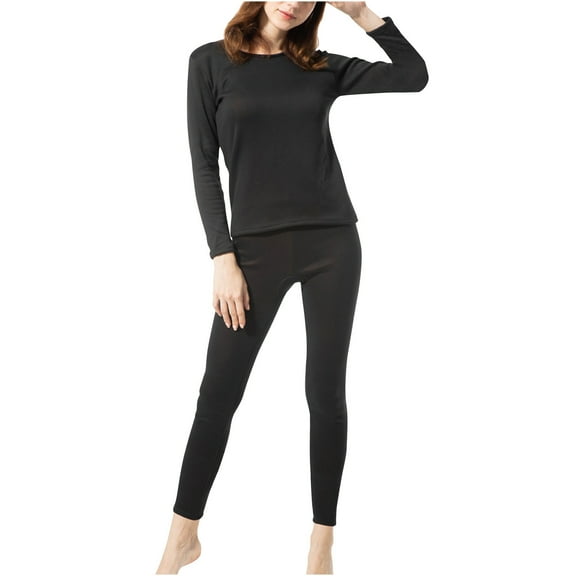uublik Thermal Underwear Set for Women Long Johns with Fleece Lined Long Sleeves Base Layer Set Top Bottom Black