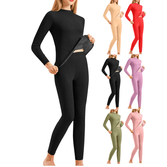Thermal Underwear Set for Women Solid Color Lightweight Base Layer Soft Pajama Set for Cold Weather Loungewear