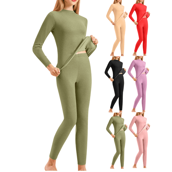 Thermal Underwear Set for Women Solid Color Lightweight Base Layer Soft Pajama Set for Cold Weather Loungewear