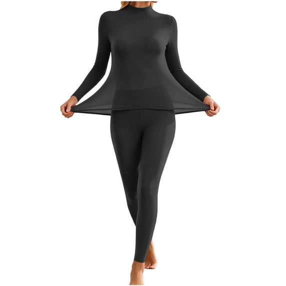 Thermal Underwear Set for Women Ultra Thin Long Johns Scoop Neck Base Layer Top & Bottom Set