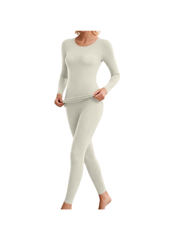 Thermal Underwear Set for Women Ultra Thin Long Johns Scoop Neck Base Layer Top & Bottom Set