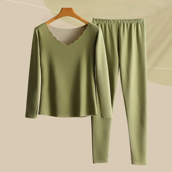Thermal Underwear Sets for Women Long Johns Ultra Warm Fleece Lined Athletic Base Layer Tops & Bottom Pajama Green XXL