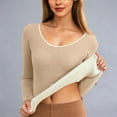 thumbnail image 1 of Thermal Underwear Shirt for Women Long Sleeve Shirts Boat Neck Basic Layering Shirt Color Beige Size L, 1 of 3