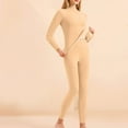 thumbnail image 1 of Thermal Underwear Top And Leggings Set For Women Winter Casual Comfortable Fitted Warm And Thick Velvet Silk Collar Neck Seamless Gelatin Style Home Clothes Beige M, 1 of 7
