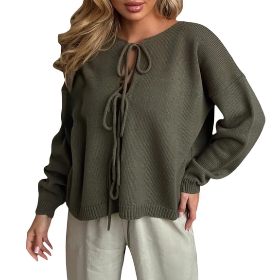 Thermal Underwear Top Men's Thermal Underwear Tops Women's Tie Front Bow Cardigan Sweaters Chunky Knit Long Puff Sleeve Trendy Fall Winter Jacket Coats