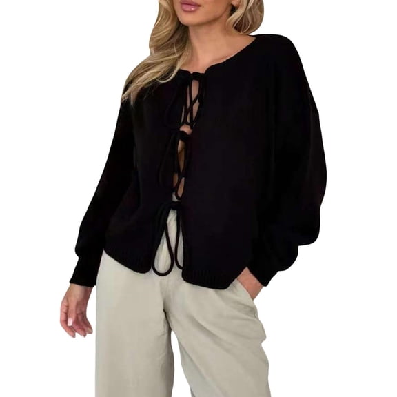 Thermal Underwear Top Thermal Underwear for Men Top Women's Tie Front Bow Cardigan Sweaters Chunky Knit Long Puff Sleeve Trendy Fall Winter Jacket Coats