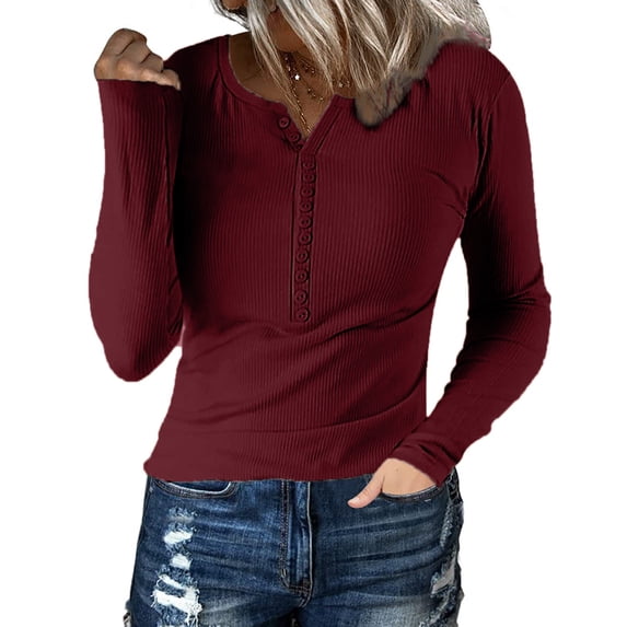 Thermal Underwear Top for Women | Knit Casual Long Sleeve Crew Neck Shirt with Button-Down Detail for Everyday Wear