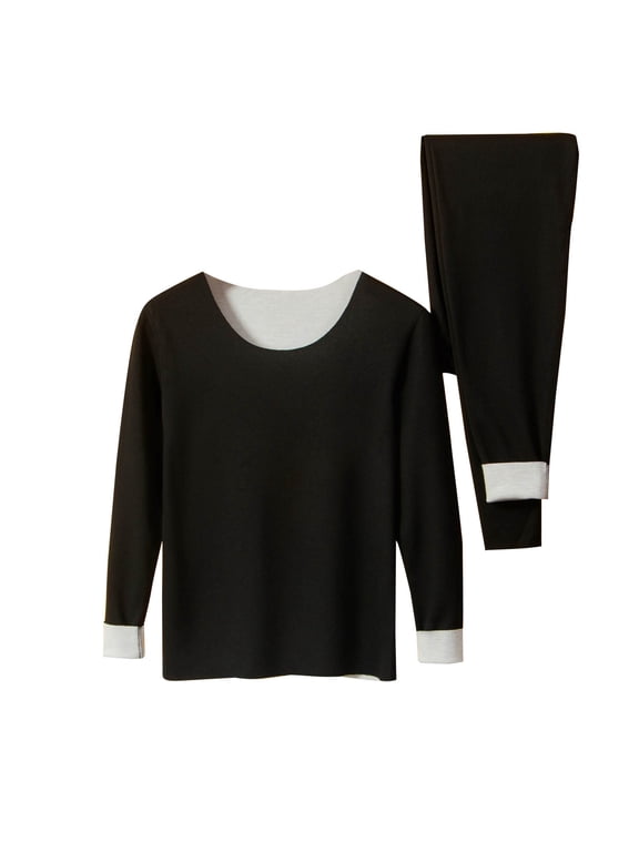 Thermal Underwear Women Ultra-Soft Long Johns Set Base Layer Skiing Winter Warm Top & Bottom Black L