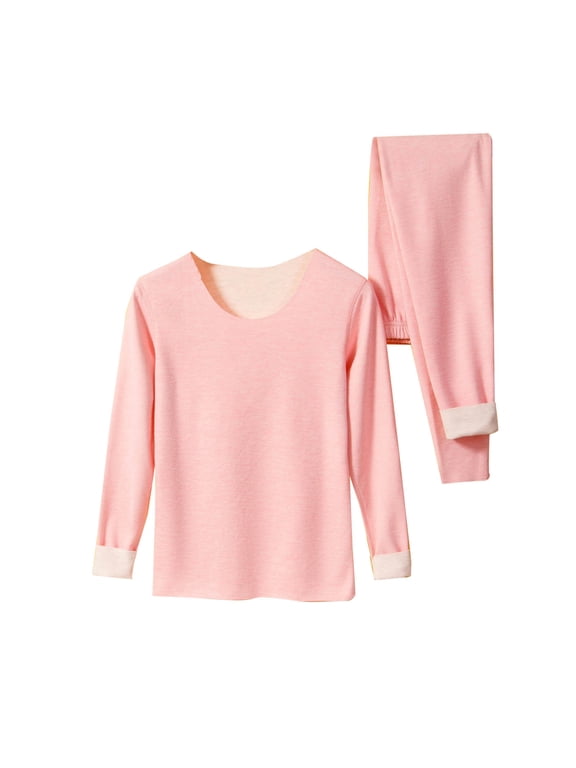 Thermal Underwear Women Ultra-Soft Long Johns Set Base Layer Skiing Winter Warm Top & Bottom Pink XL
